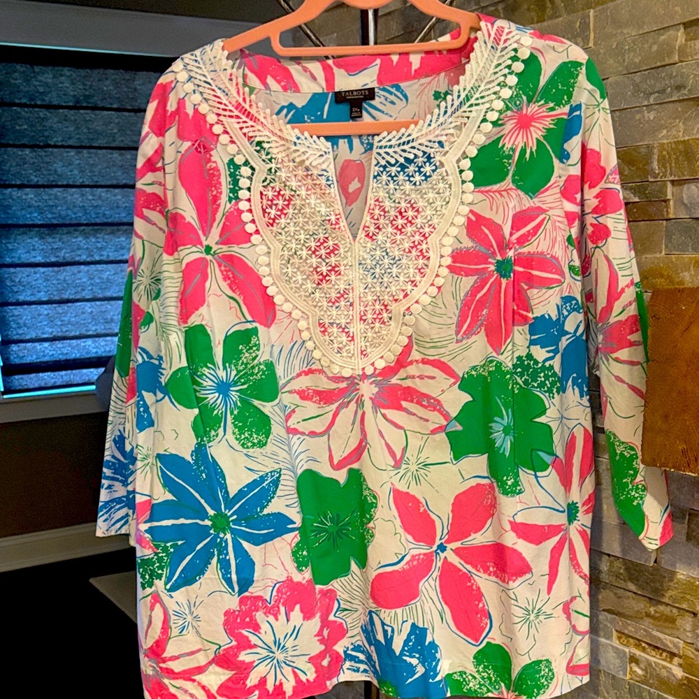 Talbots Vibrant Pink and Blue Blouse